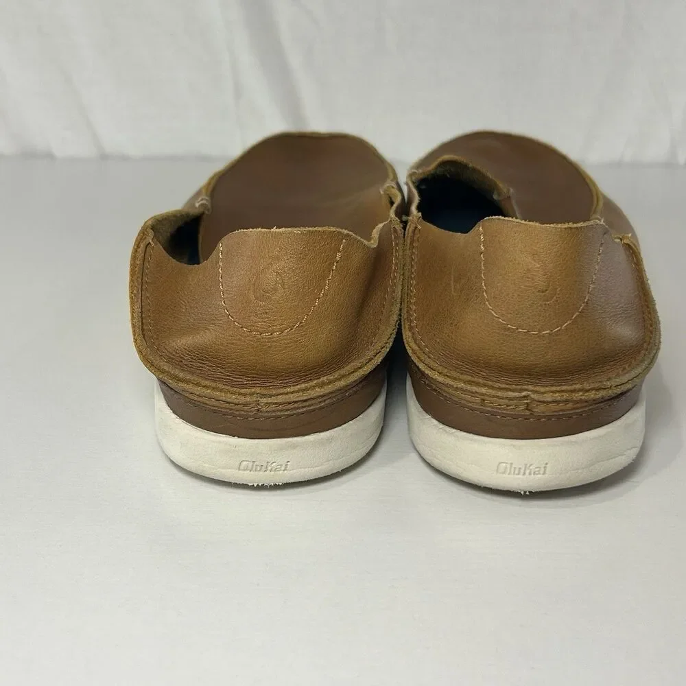 Olukai Nalukai Brown Leather Slip On Drop Heel Loafer Shoes Mens Size US 14